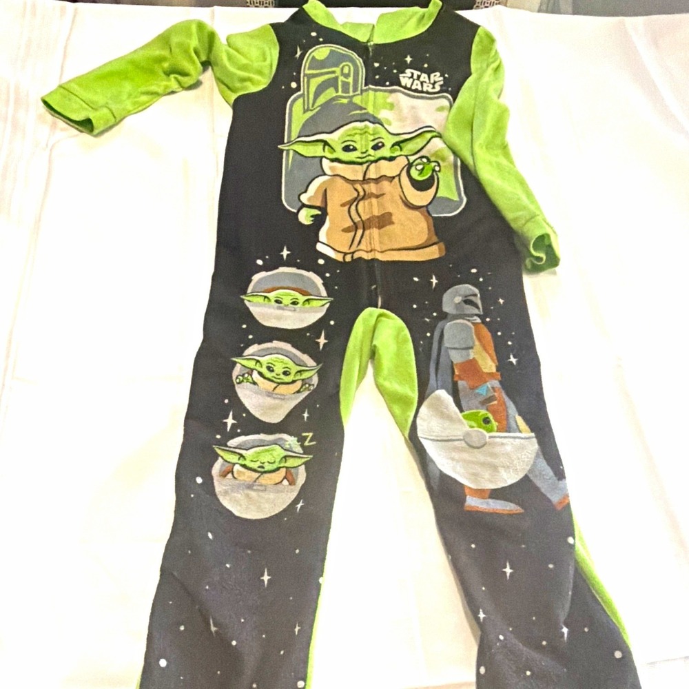 Star Wars The Mandalorian Grogu Hooded Fleece Union Suit Pajamas Boys Size 10